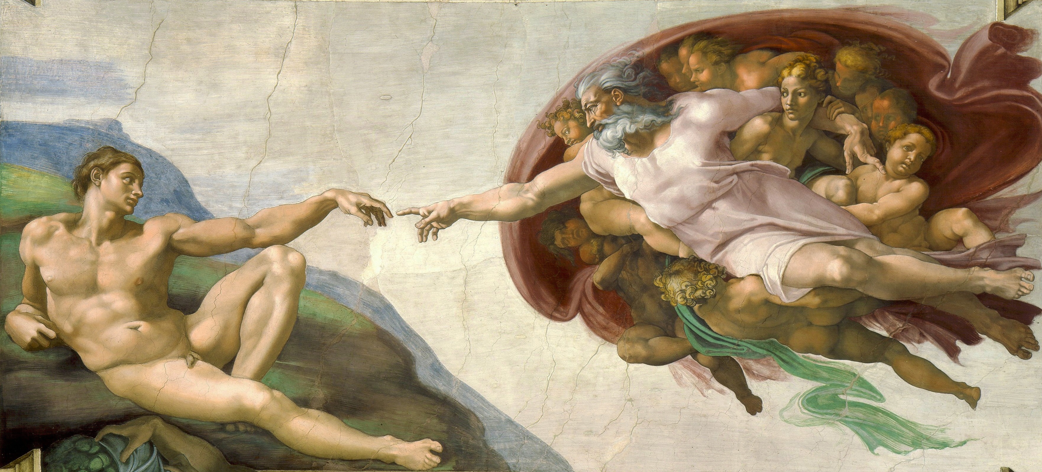 The Creation of Adam by Michelangelo — two figures reaching toward each other
